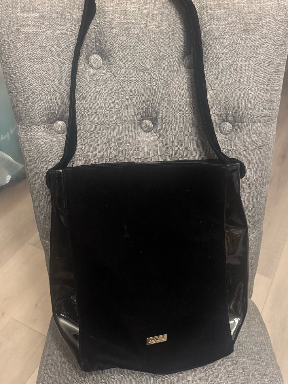 Carolina Herrera Good Girl Black Velvet and Patent Tote Bag